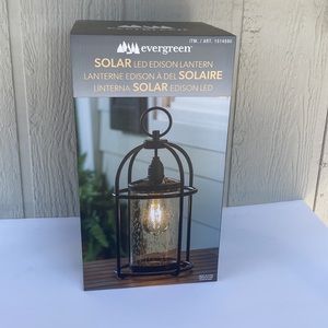 Lantern Solar LED Edison Black Metal Vintage Bubble Glass Evergreen Patio Porch